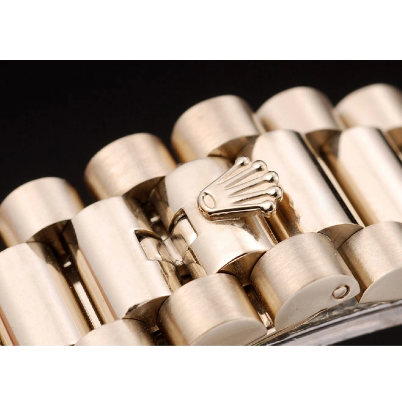 Aaa replica watch DayDate Rolex 41998 Gold Dial Steel Stainless Bezel Black Ribbed Swiss 1029